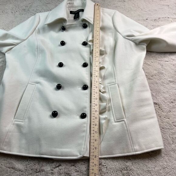 Lane Bryant Double Breasted Coat Womens Size 18/20 Cream White Ruffle Jacket - Picture 10 of 12